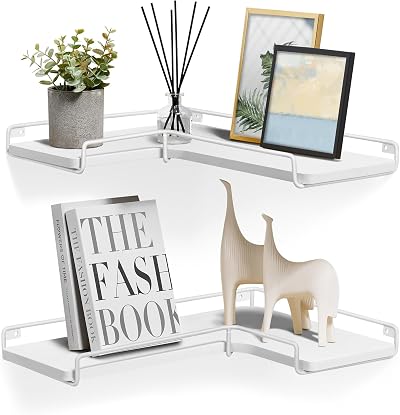VASAGLE Floating Corner Shelves Set of 2 L-Shaped Cloud White LLS831W14