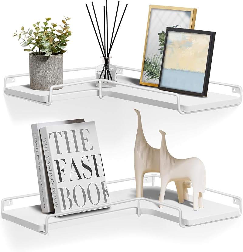 VASAGLE Floating Corner Shelves Set of 2 L-Shaped Cloud White LLS831W14