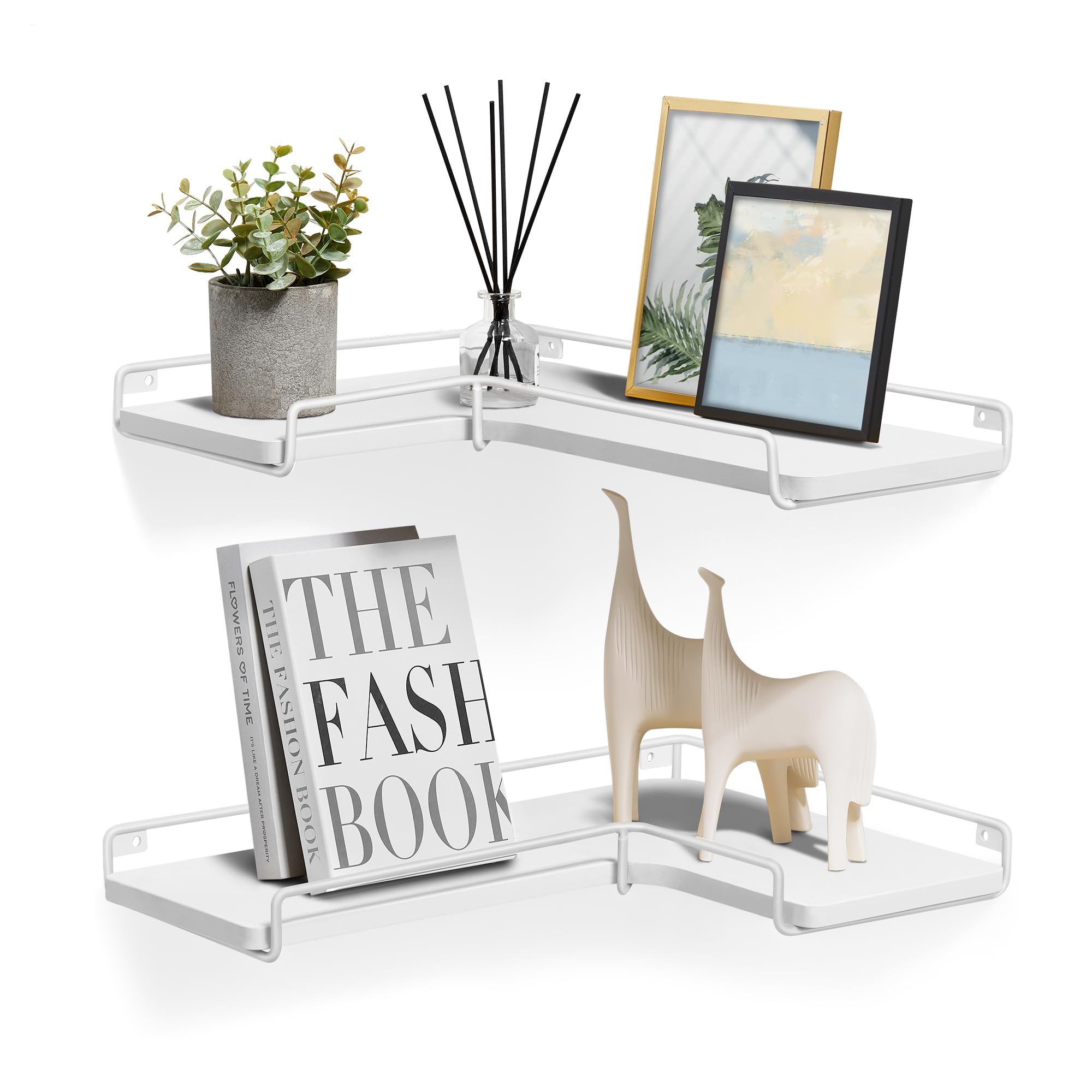 VASAGLE Floating Shelves, Set of 2, L-Shaped Corner Shelves for Wall, Corner Wall Shelf, Industrial Style, for Living Room, Bedroom, Kitchen, Cloud White LLS831W14