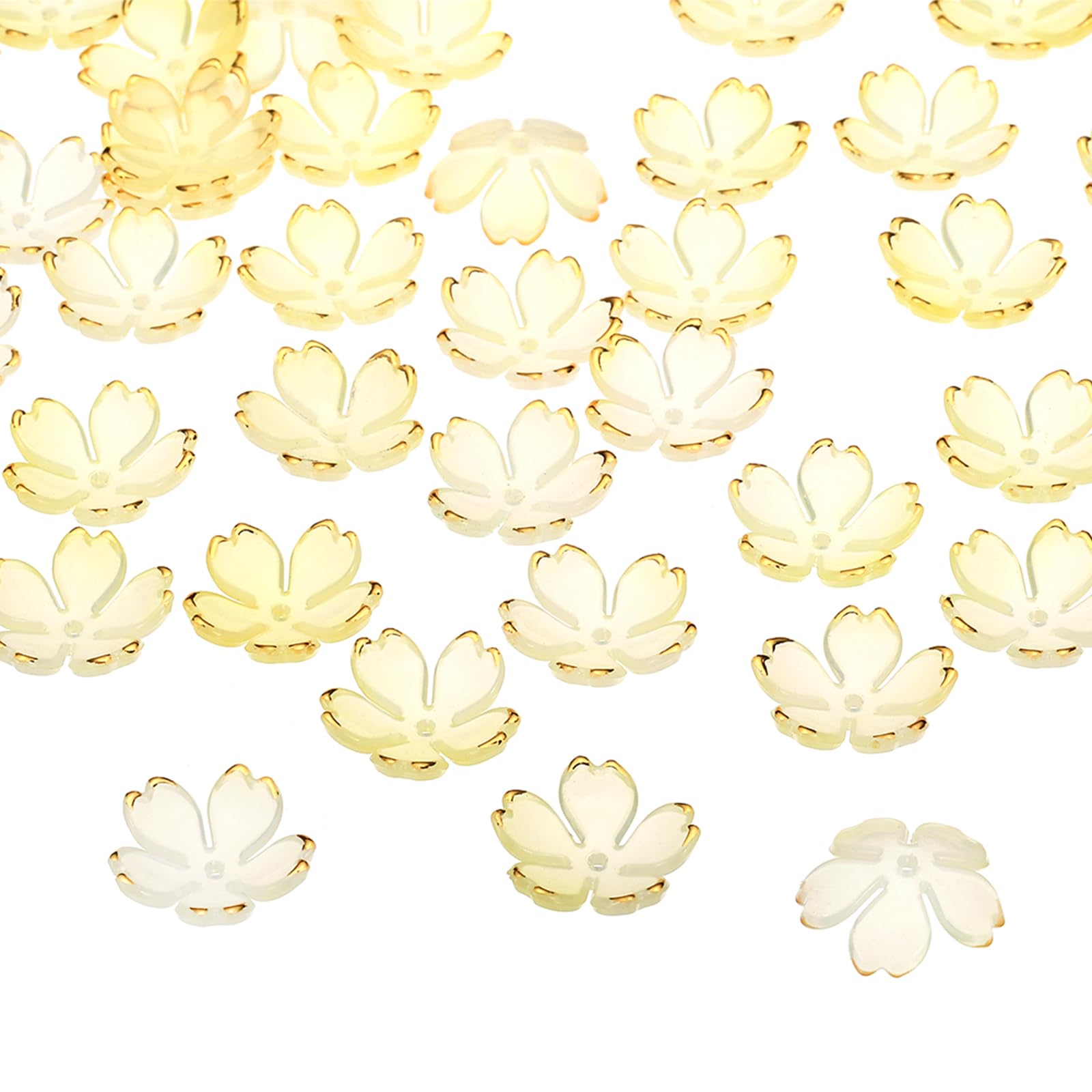 PATIKIL Acrylic Flower Beads, 100 Pcs 18mm Gold-Plated Gradient Cherry Blossom Floral Spacer Beads for Bracelets, Earrings, Necklaces, Jewelry Making and DIY Crafts, Yellow Gradient