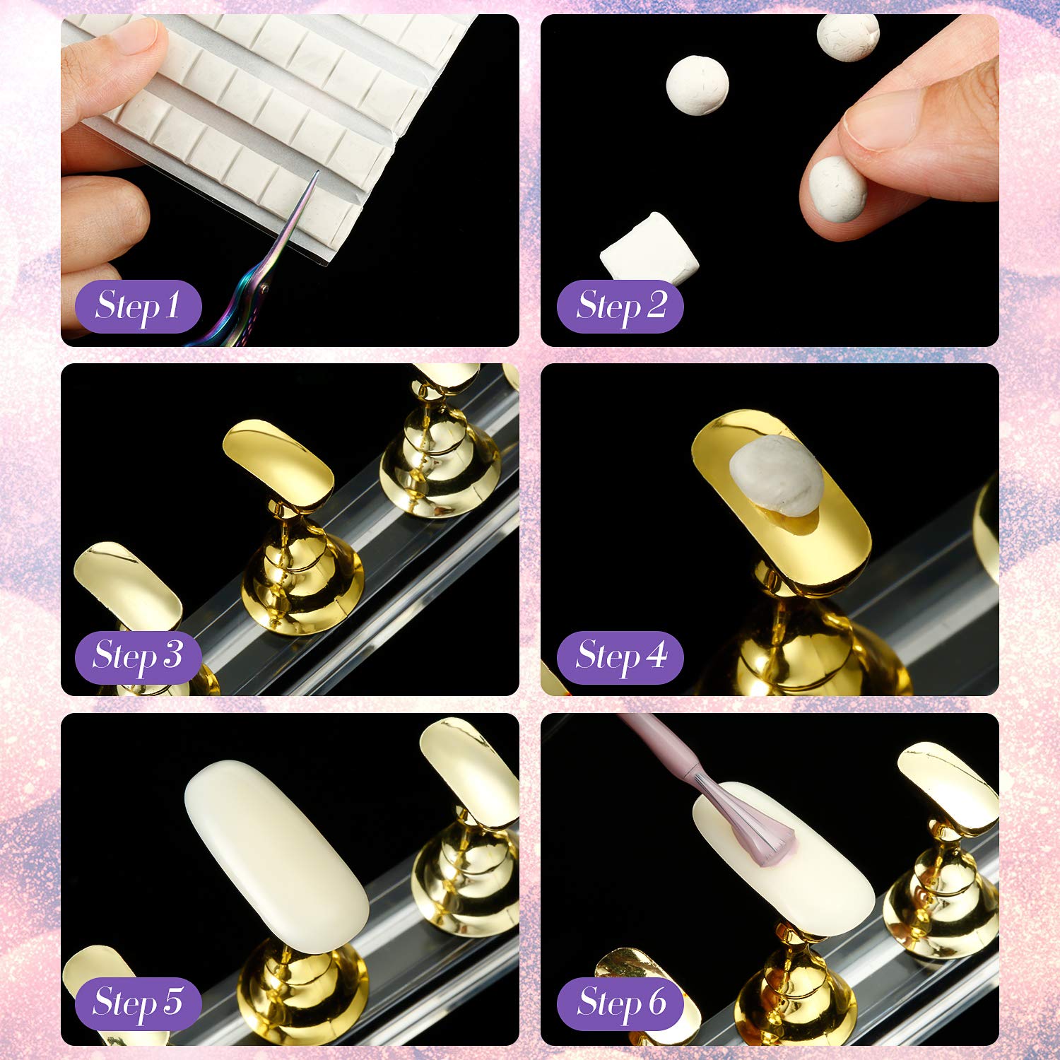 2 Set Acrylic Nail Art Practice Stands Magnetic Nail Tips Holders Training Fingernail Display Stands DIY Nail Crystal Holders and 96 Pieces White Reusable Adhesive Putty (Gold and Silver) : Beauty