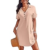 AI'MAGE Beach Cover Ups for Women Short Sleeve Swimsuit Coverup Button Down Bikini Bathing Suit Cover Up Dress Shirt