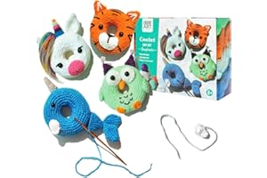 Yanpoake Crochet Kit for Adults and Kids, 4PCS Donut DIY Crochet Animal Kit for Beginners, Easy Learn to Crochet Amigurumi Kit for Beginners with Step-by-Step Instructions