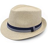 LIDHAY Short Brim Panama Hat Straw Fedora Hats for Men Women Summer Derby Trilby Hats Beach Sun Hat