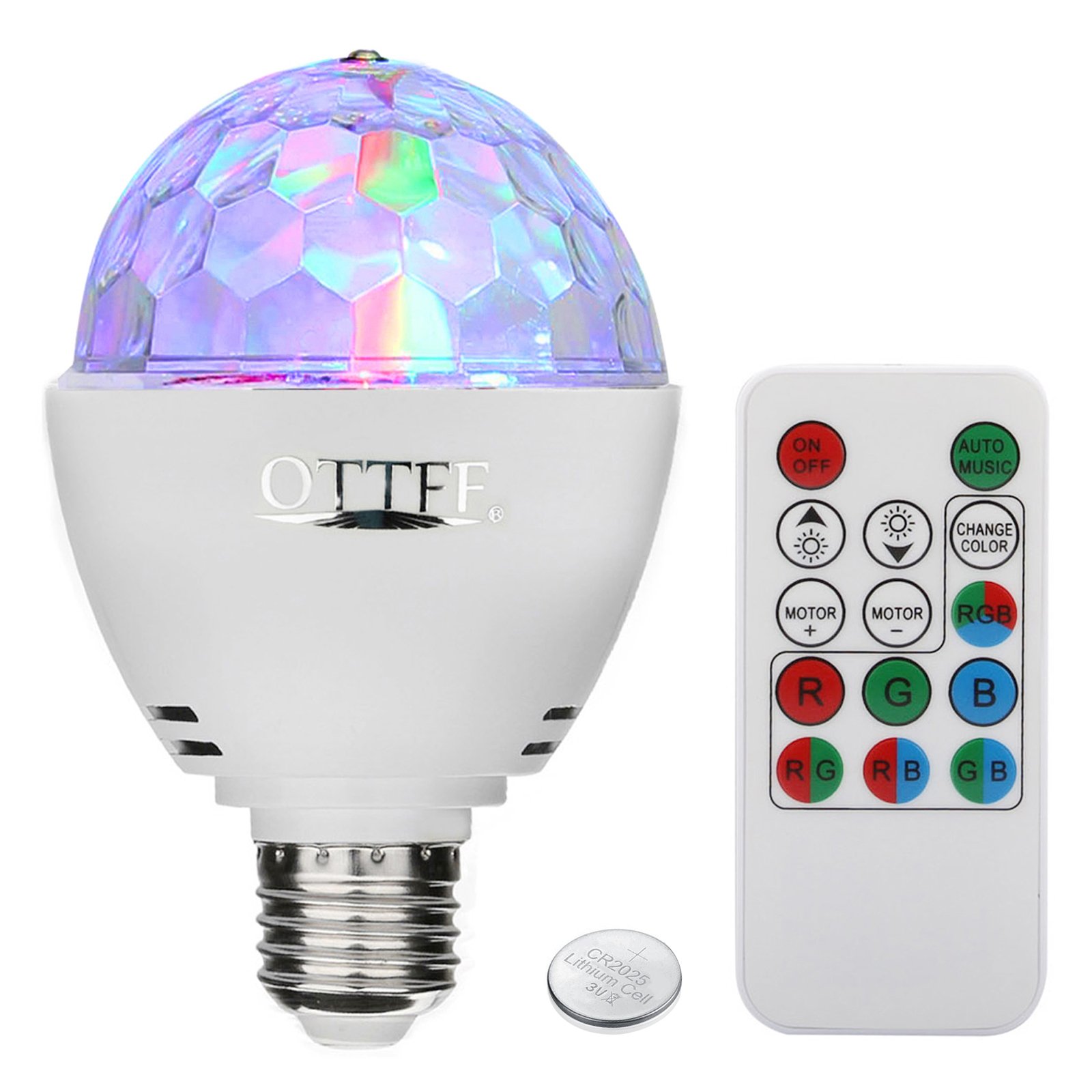 OTTFF 3W E27 Disco Ball Lamp RGB Rotating LED Sound Activated Strobe