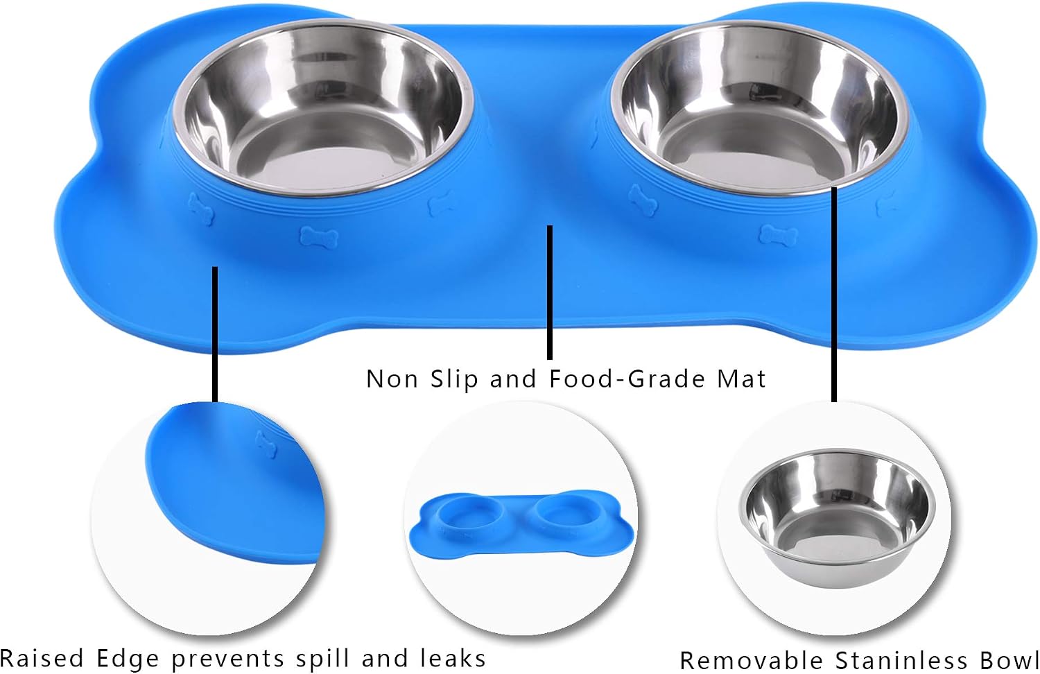 Hubulk Pet Dog Bowls 2 Stainless Steel Dog Bowl with No Spill Non-Skid Silicone Mat + Pet Food Scoop Water and Food Feeder Bowls for Feeding Small Medium Large Dogs Cats Puppies (M - Image 4