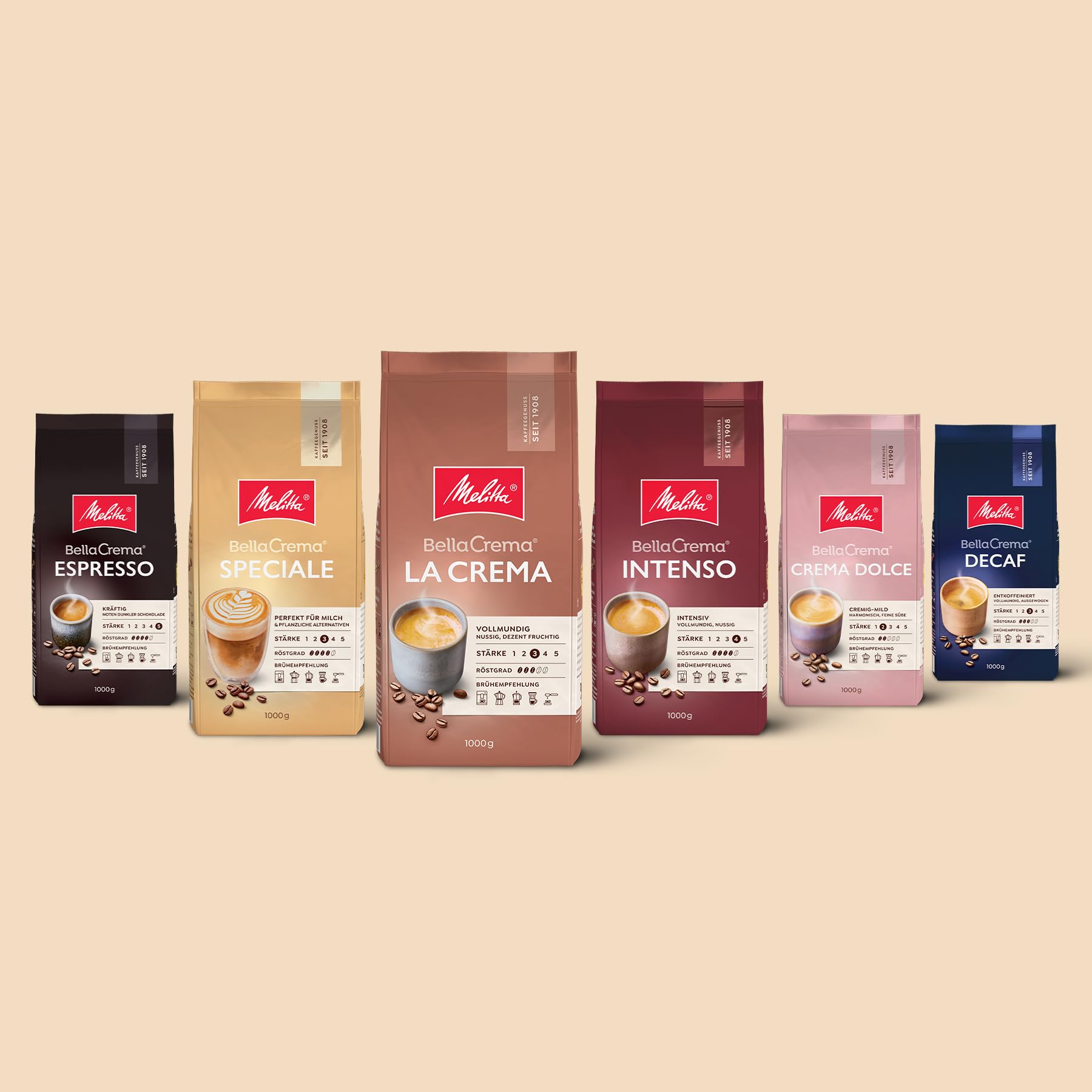 Melitta BellaCrema Speciale Ganze Kaffee-Bohnen 1kg, ungemahlen, Kaffeebohnen für Kaffee-Vollautomat, mittlere Röstung, geröstet in Deutschland, Stärke 3 3