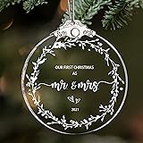Glass Our First Christmas as Mr & Mrs 2021 Wedding Ornaments Decoration Gift Engagement Newlywed Holiday Keepsake Decor Gift 