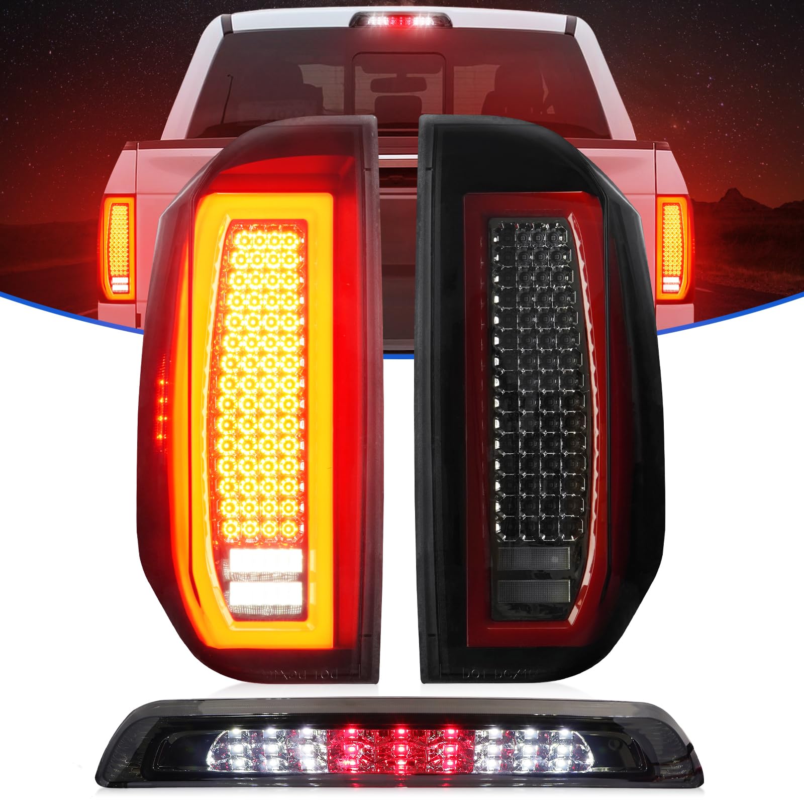 Photo 1 of LED Tail Light Assembly + 3rd Brake Light Kit Fit for Toyota Tundra 2014-2018, Rear Brake Cargo Lamp Taillight, Smoke Lens