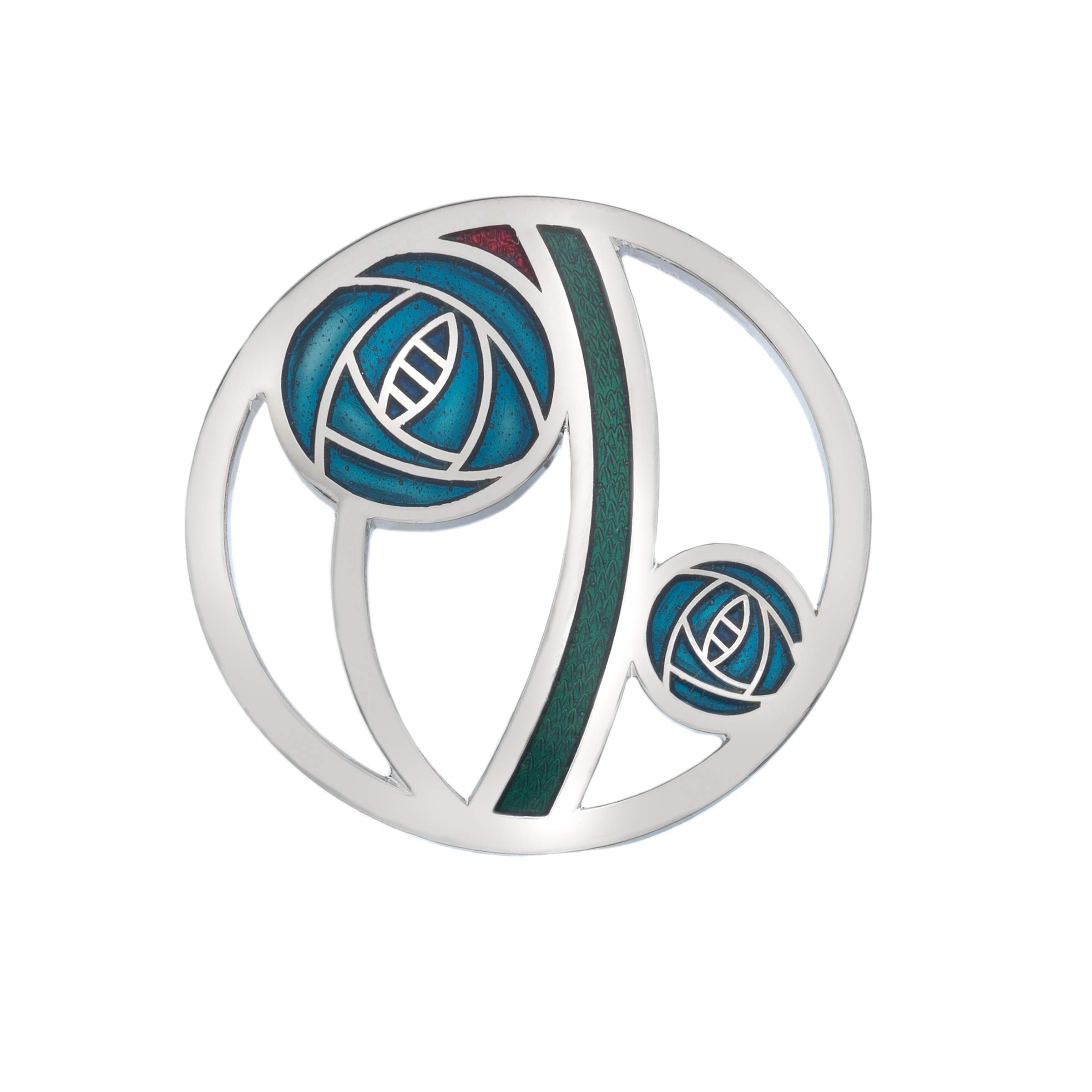 Sea Gems Ladies Rennie Mackintosh Design 35MM Round Rose and Bar Brooch in Gift Box 7679 (Green)