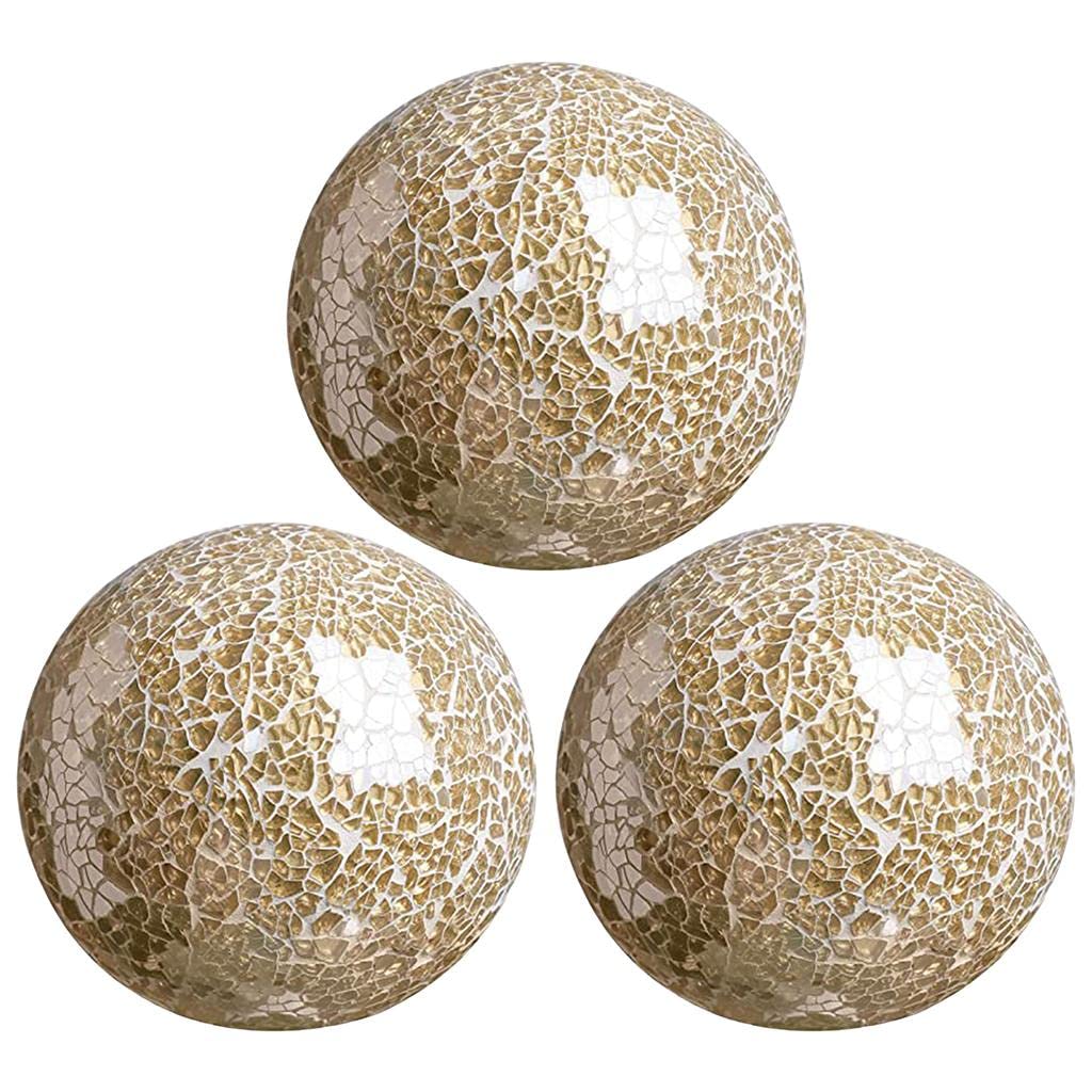 FLAMEER Mosaic Sphere Balls Table Centerpieces Set 8cm Centrepieces Bowls Decorative Orbs Orb Globe for Living Room Festival Coffee Table Decor Decorations - Gold 3Pcs