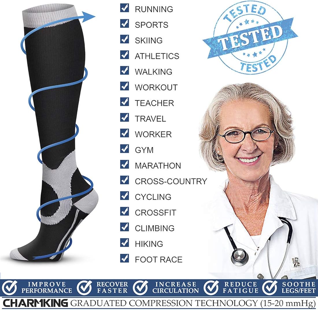 Copper Compression Socks (3 Pairs) 15-20 mmHg Circulation is Best Athletic & Daily for Men & Women, Running, Climbing: Clothing