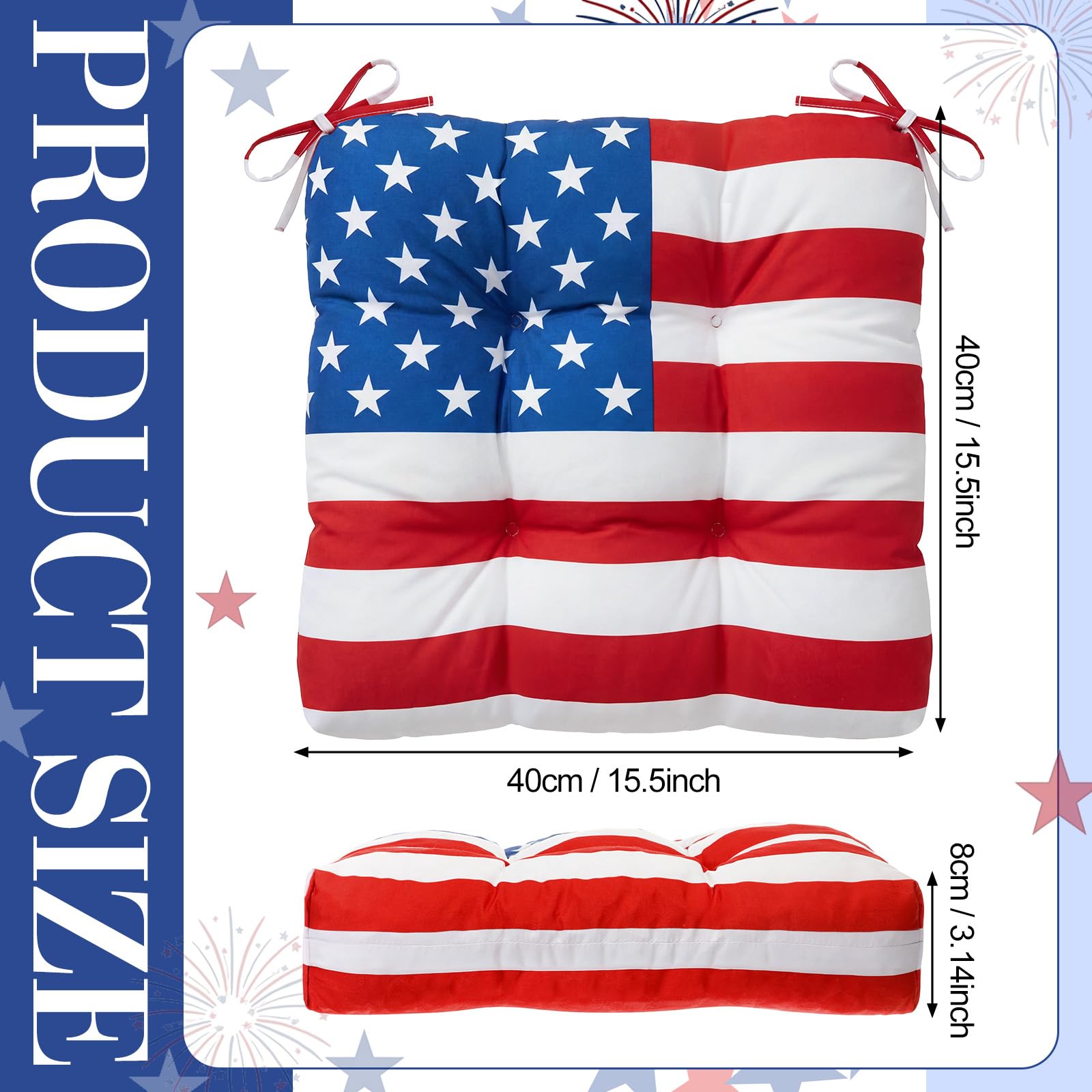 Condition photo showing As Is for geetery 4 pcs july 4th patriotic decor outdoor chair cushions with ties for patio american flag cush