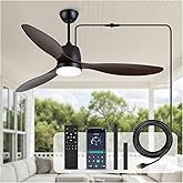 Kinyaras 52" Outdoor Ceiling-Fan with Light: Plug-in Waterproof Hanging Fans, App/Remote Control, Reversible 6-Speed Quiet DC Motor, 3CCT, for Patio Porch Pergola
