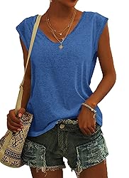 AUSELILY Womens Cap Sleeve T-Shirt Casual Loose Fit