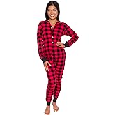 Silver Lilly Slim Buffalo Plaid Flapjack Pajamas - Warm Adult Onesie Jumpsuit, Cotton One Piece PJs, Union Suit, Women's