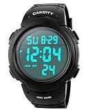 CakCity Mens Digital Watch Military Waterproof Outdoor Large Face Sports Watches with Stopwatch Back Light Alarm Date LED Display,Black