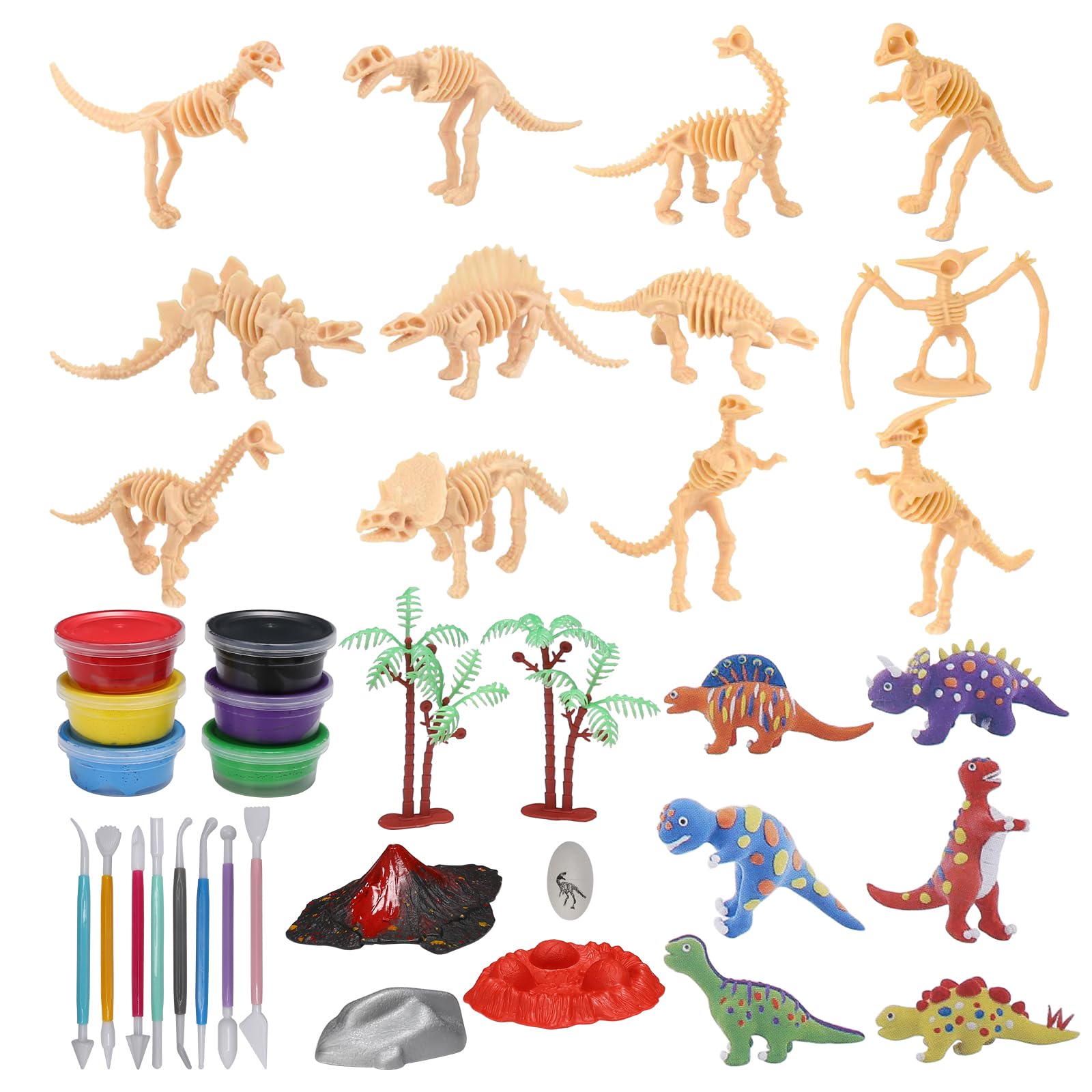 TGFIX 32tlg Ton Dinosaurier Bastelset für Kinder Dinosaurier Basteln aus Lufttrocknende Modelliermasse Dino DIY Kunsthandwerk Kreative Kindergeburtstag Geschenk für Jungen Mädchen