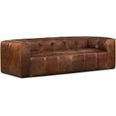 POLY &amp; BARK Capa 96.5" Sofa &ndash; Chocolate Brown Full-Grain Pure-Aniline Italian Leather, Boxy Modern Design, Feather-Fiber Cushions, Solid Wood Frame