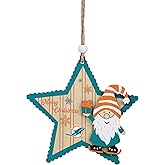 FOCO NFL Miami Dolphins Wooden Star Ornament with Gnome – Officially Licensed Holiday Decoration