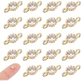 PH PandaHall 20pcs Metal Cubic Zirconia Links Light Gold Flat Round Birthstone Charm Crystal Glass Charms Bracelet Necklace Connector Pendant for DIY Jewelry Making Hole 1mm