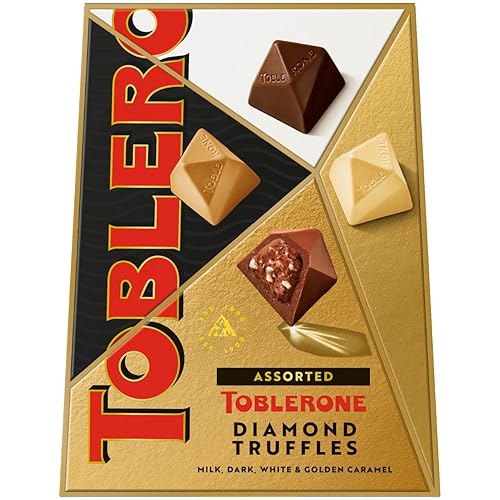 Toblerone Assorted Diamond Chocolate Truffles, Includes Milk, Dark & Golden Caramel Praline Truffles, Christmas Treat for Gifting, 180 g (Pack of 1)
