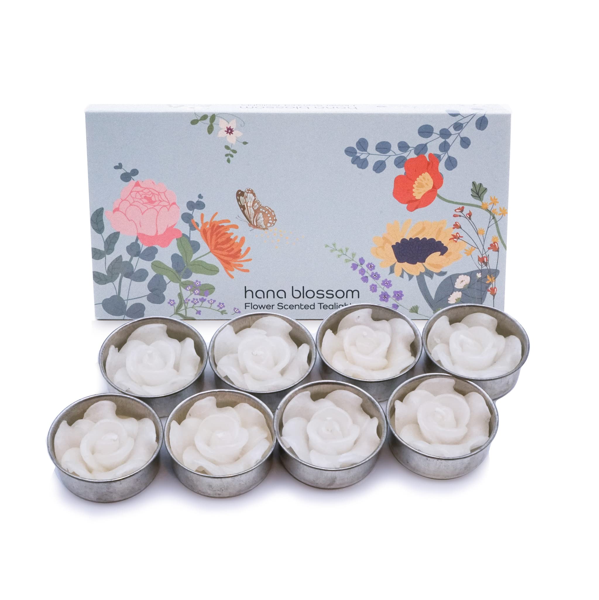 8 Handmade Fairtrade White Rose Scented Tea Light Gift Box