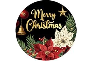 Alynta Merry Christmas Stickers - 2 Inch Holiday Stickers 120Pcs Large Round Christmas Card Sticker Labels Self-Adhesive Xmas Poinsettias Sticker for Envelope Seals Card Ornament (Black)