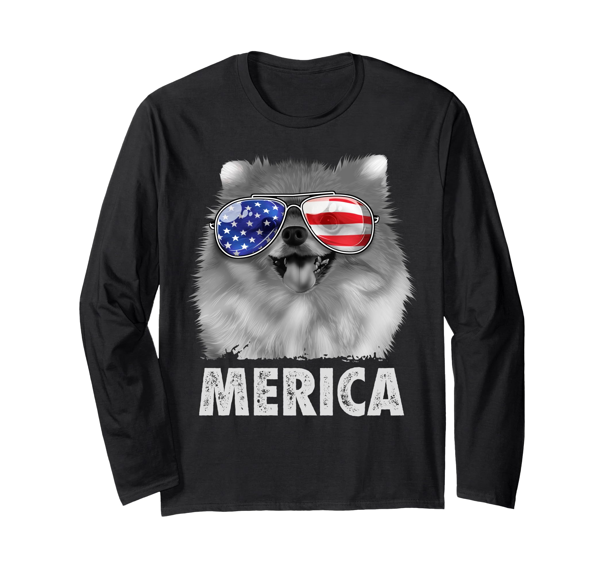 Pomeranian 4th of July Merica Men American Flag Pom Dog Long Sleeve T-Shirt