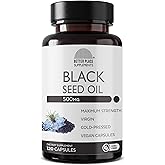 Black Seed Oil Capsules | (Non-GMO & Vegan) Cold-Pressed Nigella Sativa Providing Pure Black Cumin Seed Oil | Super Antioxidant for Digestion, Joints, Hair & Skin | 500mg per Capsule