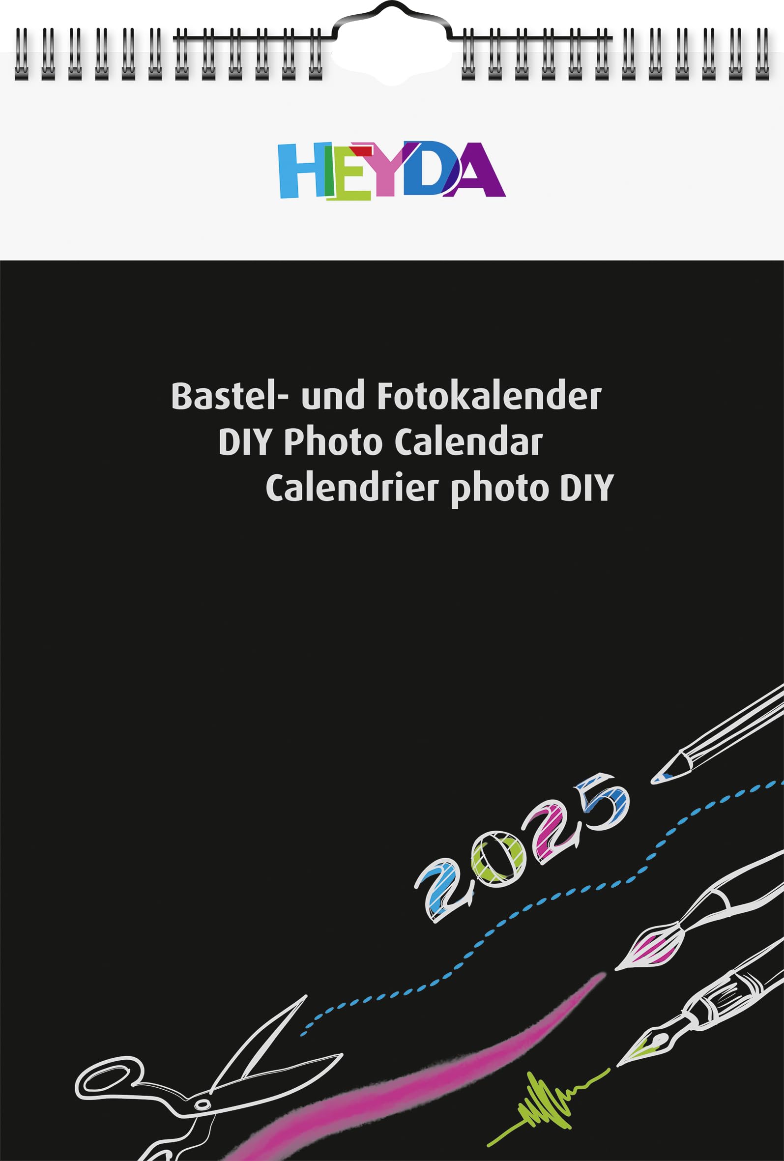 Heyda Craft and Photo Calendar Year-Bound (2025), 1 Sheet = 1 Month, A4, Black