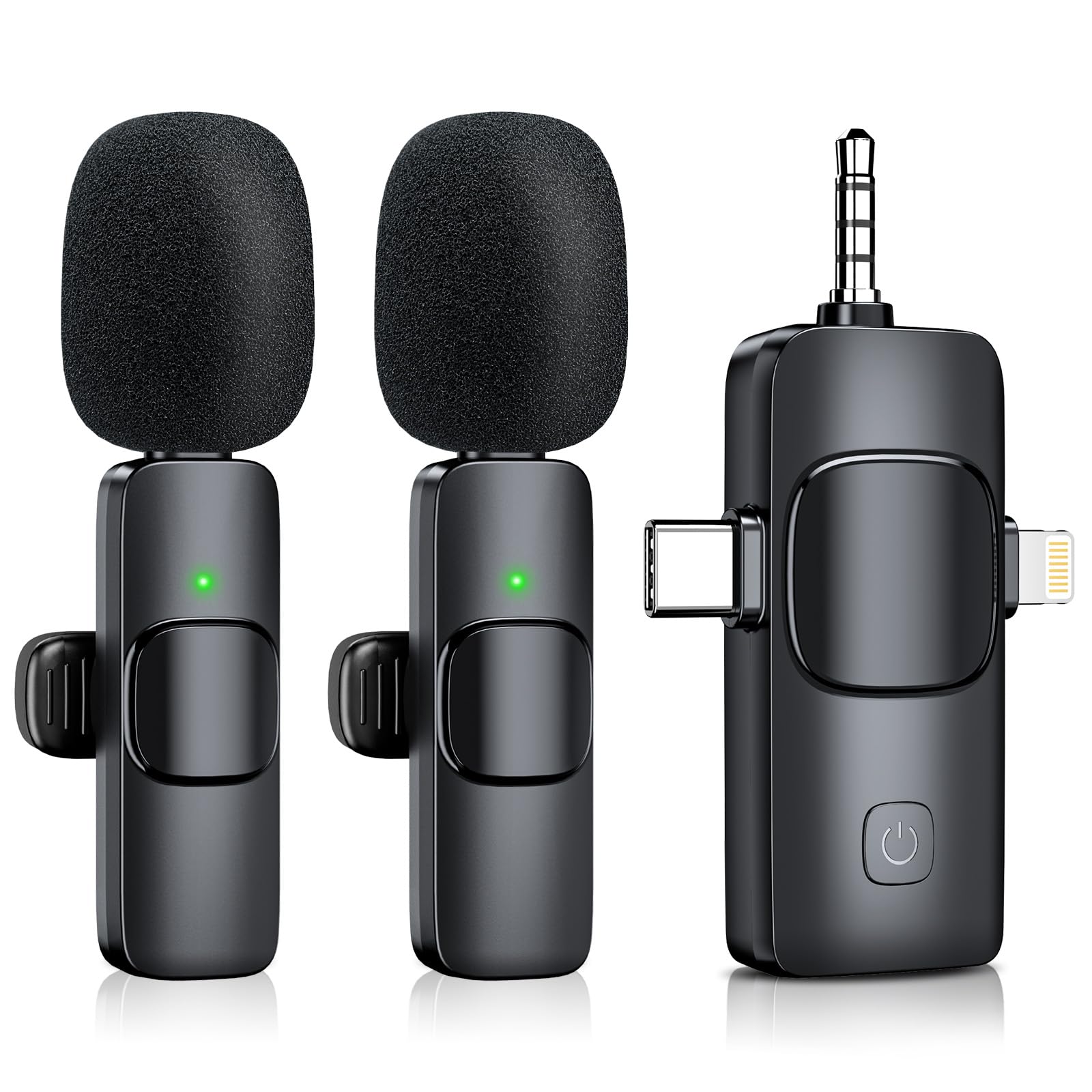 Photo 1 of MENERESAS Mini Microphone, 3 in 1 Wireless Lavalier Microphones for iPhone, iPad, Camera and Android Devices, Noise Reduction Lapel Mic, Clip on Mic for Video Recording Vlog, Graphite Black