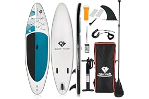 PY SUPER MODE Inflatable Stand Up Paddle Board 10' 6"x 32"x 6" with Premium SUP Accessories - Backpack, Adjustable Paddle, Non-Slip Deck, Hand Pump, Leash, Fins, Waterproof Bag