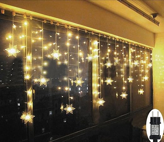 SMITHROAD LED Lichtervorhang Schneeflocke für Weihanchten Party IP44 31V Niederspannung mit 8 Modi 93er Lichterkette Weihnach
