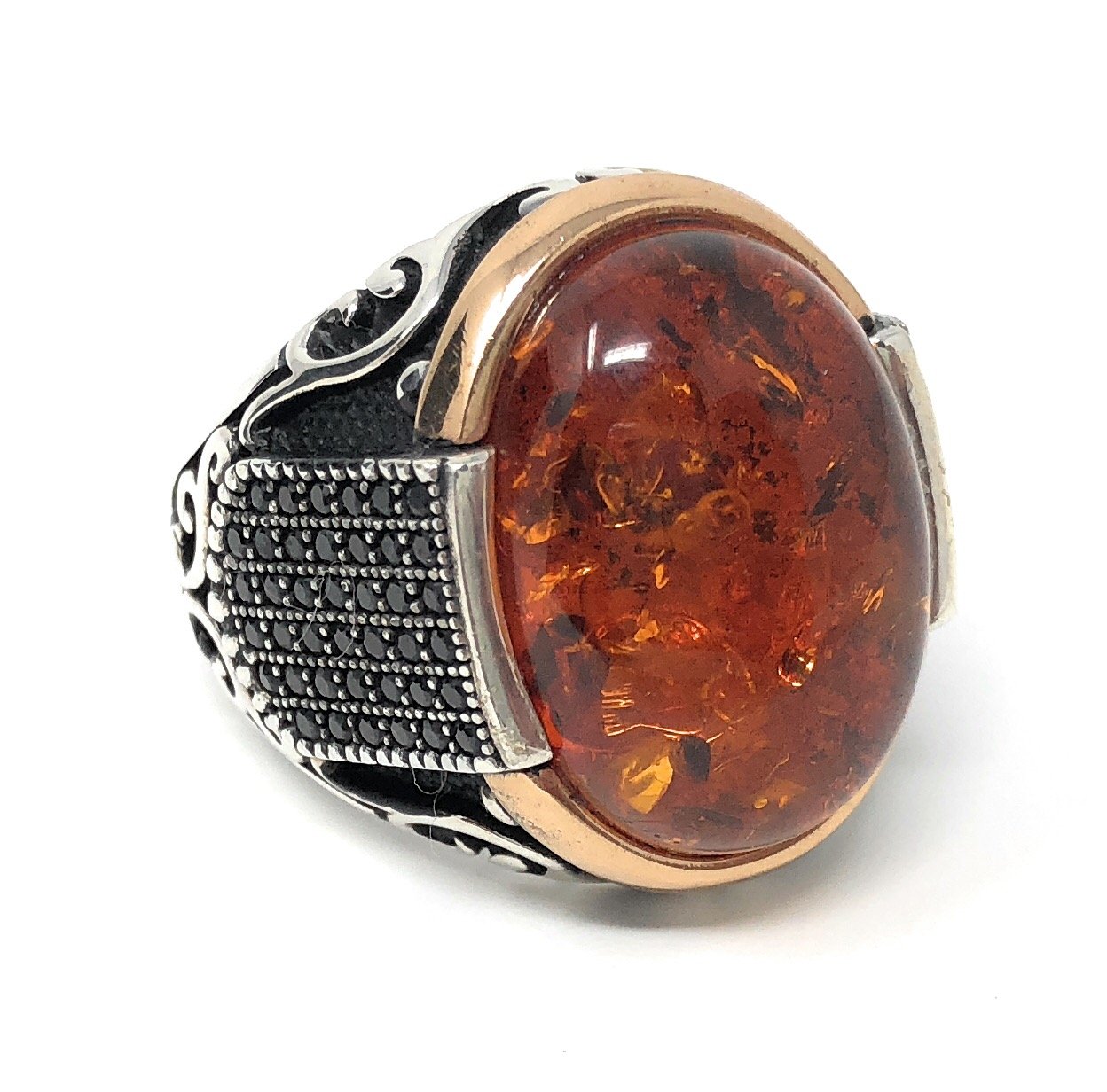 KAR New 925K Sterling Silver Honey Amber Stone