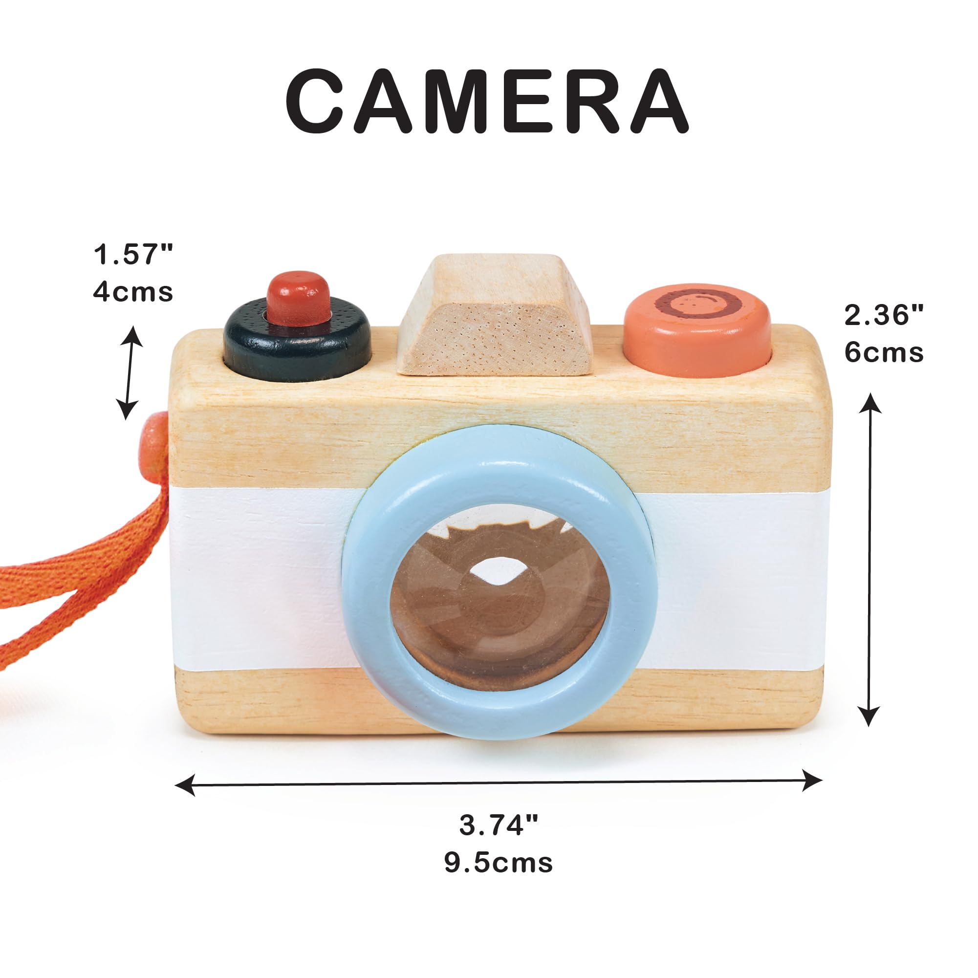 Mentari Toys - Camera - Wooden Pretend Camera Toy for Toddlers with Kaleidoscope Lens - Early-Learning Camera for Sense Stimulation and Motor Skills - Portable Toy for Imaginative Play - Age 2+