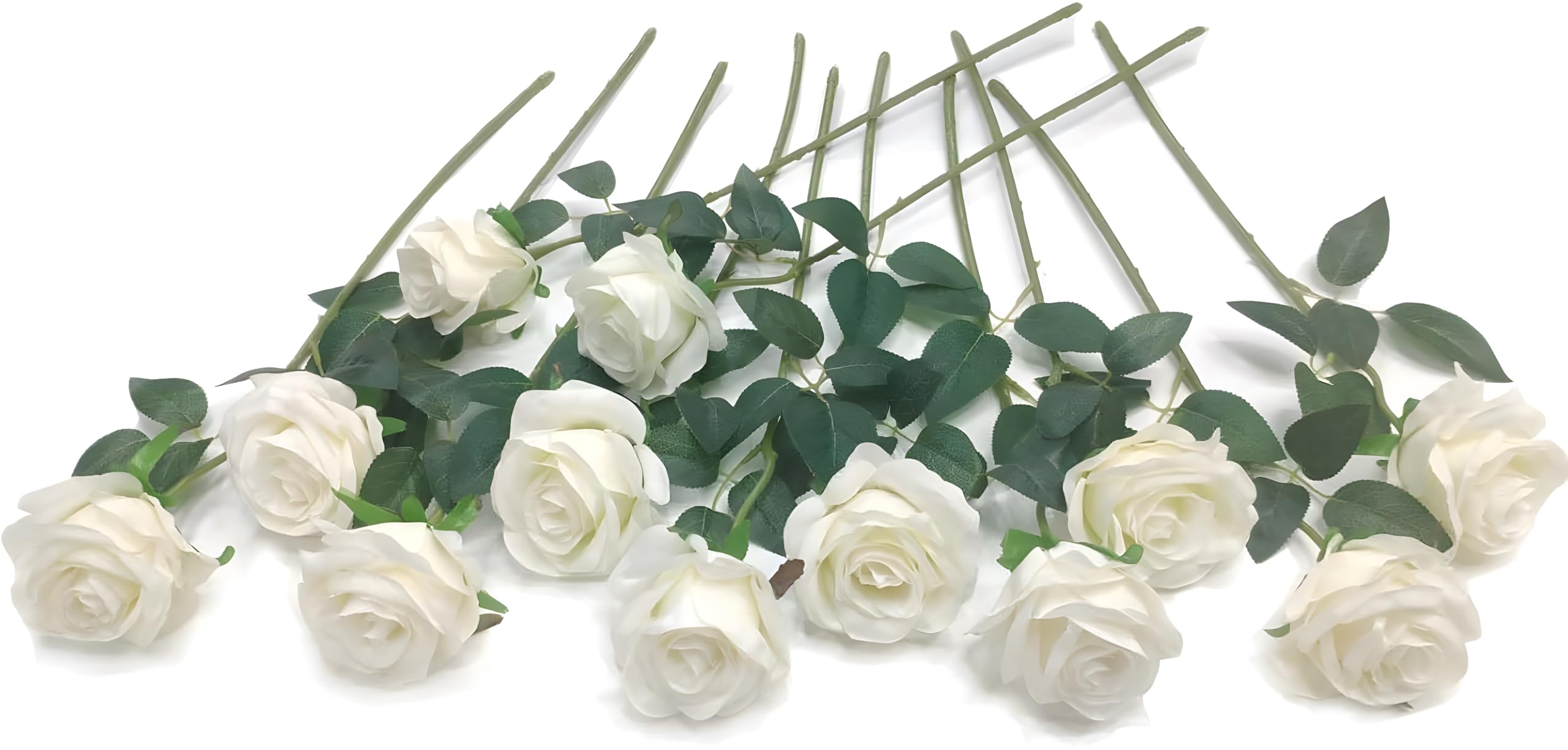 Laelfe 12 Pcs Artificial White Roses with Long Stems, Realistic Faux Silk White Roses for Wedding Home Garden Party Hotel DIY Decorations (Cream)