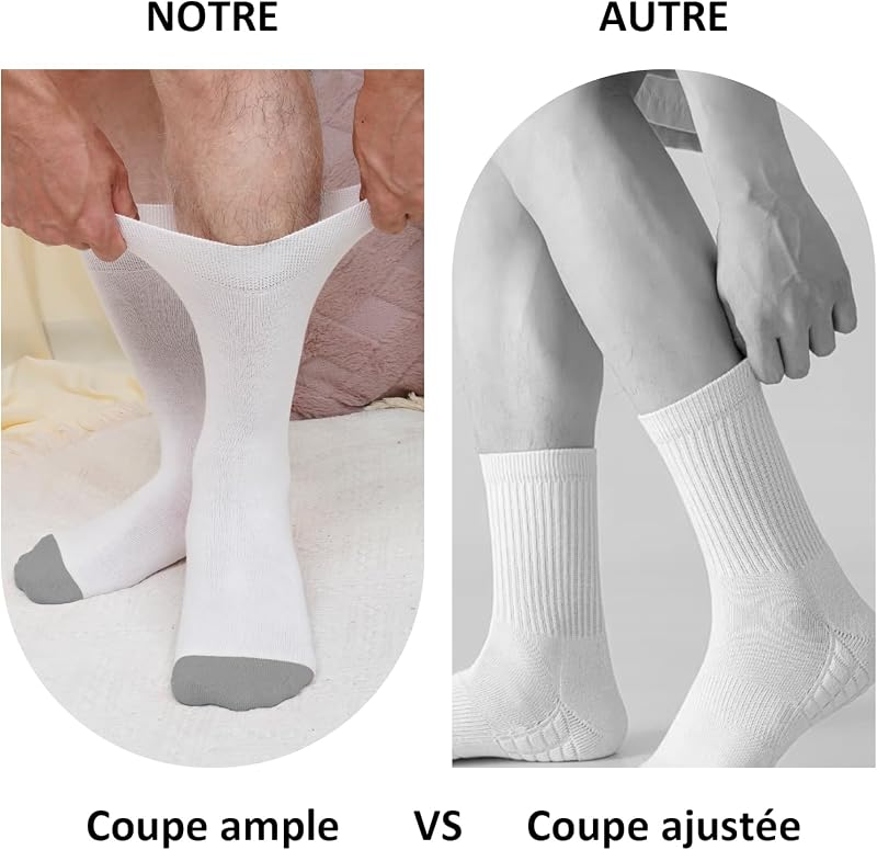 Chaussettes Confortables Hommes en Bambou: Chaussettes Bord Élastique Mujer sans Coutures Antibactériennes et Respirantes pour Affaires Bureau Cyclisme Personnes Âgées Noir/Blanc 4 Paires 35-38 — photo 5 sur 7