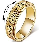 LuckyAmor Fidget Spinner Ring for Women - Faith Over Fear Stainless Steel Anxiety Relief Rings for Adults, Christian Inspirational Hope Thumb Ring for Stress & Focus, Jewelry Gift for Women Men