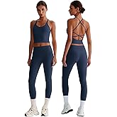ABOCIW Workout Sets for Women 2 Piece Backless Strappy Padded Tank Tops High Waist Leggings Gym Yoga Pilates Outfits