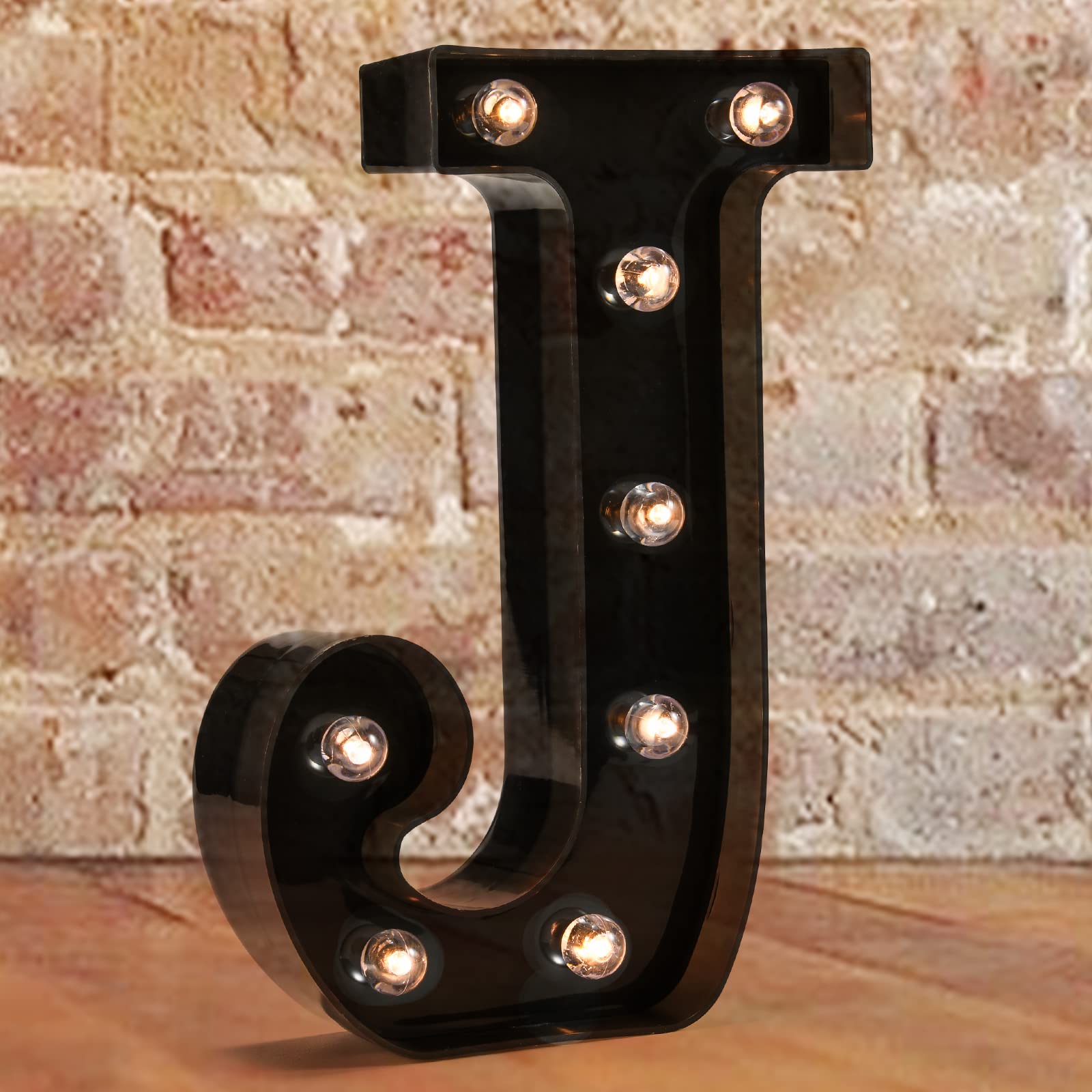Photo 1 of Decorative LED Illuminated Letter Marquee Sign - Alphabet Marquee Letters with Lights For Wedding Birthday Party Christmas Night Light Lamp Home Bar Decoration J, Black