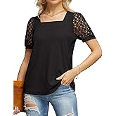IWOLLENCE Women's Waffle Knit Blouse Puff Long/Short Sleeve Lace Tops Casual Loose T Shirts