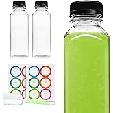Slomg 3 Pcs 12oz Plastic Juice Bottles with Caps, Disposable Clear Juicing Containers with Brush and Labels, Reusable Empty Bulk Travel Water Bottles for Milk Tea Coffee Smoothie Drink Beverages