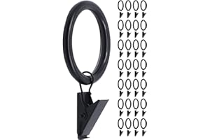 Meriville Drapery Curtain Rings with Clip - 1.5-Inch Inner Diameter, Fits Up to 1 1/4-Inch Rod (Set of 28 with Insert, Black)