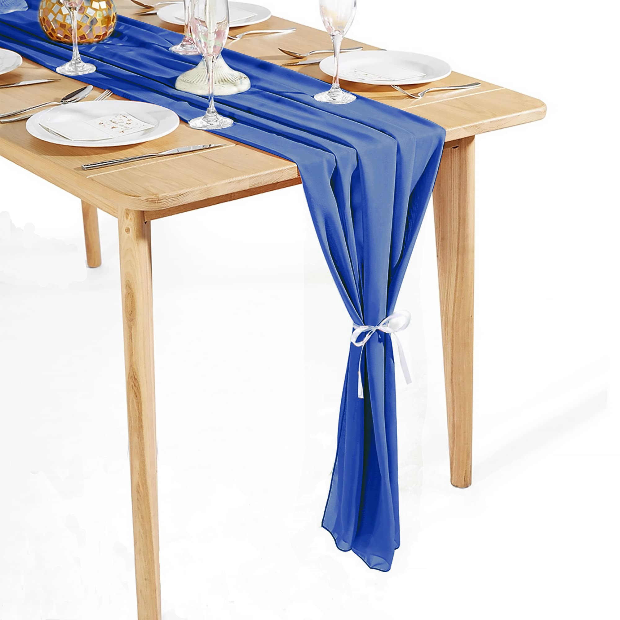 Time to Sparkle 2PCS 10FT Chiffon Table Runner Wedding Decor 28x120 inches Gauze Table Runner Rustic Sheer Table Decor for Romantic Bridal Shower Baby Shower Birthday Party Navy Blue