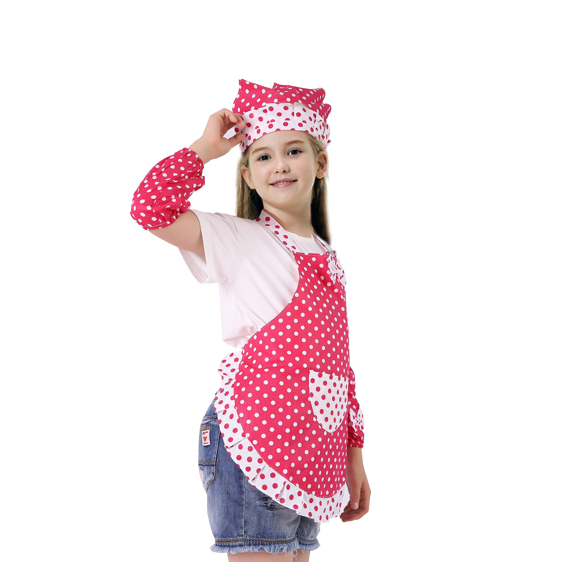 Kids Cooking and Baking Set - 3 Piece Kids\' Cooking Kits Includes Apron, Sleevelet, Headkerchief For 2 to 6 Year Old Girls or Boys (Red)