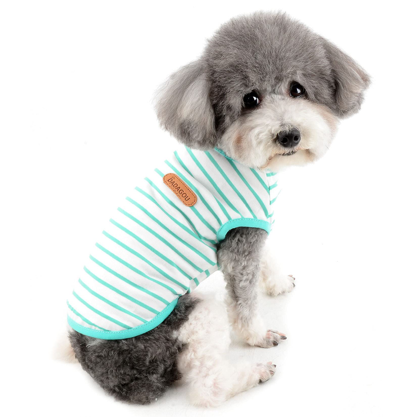 Zunea Dog Shirts for Small Dogs Summer Puppy Pet Clothes T-Shirts Soft Cotton Vest Striped Breathable Sleeveless Tank Top Pet Cats Chihuahua Basic Tee Shirt Apparel for Dogs Girls Boys Green XS
