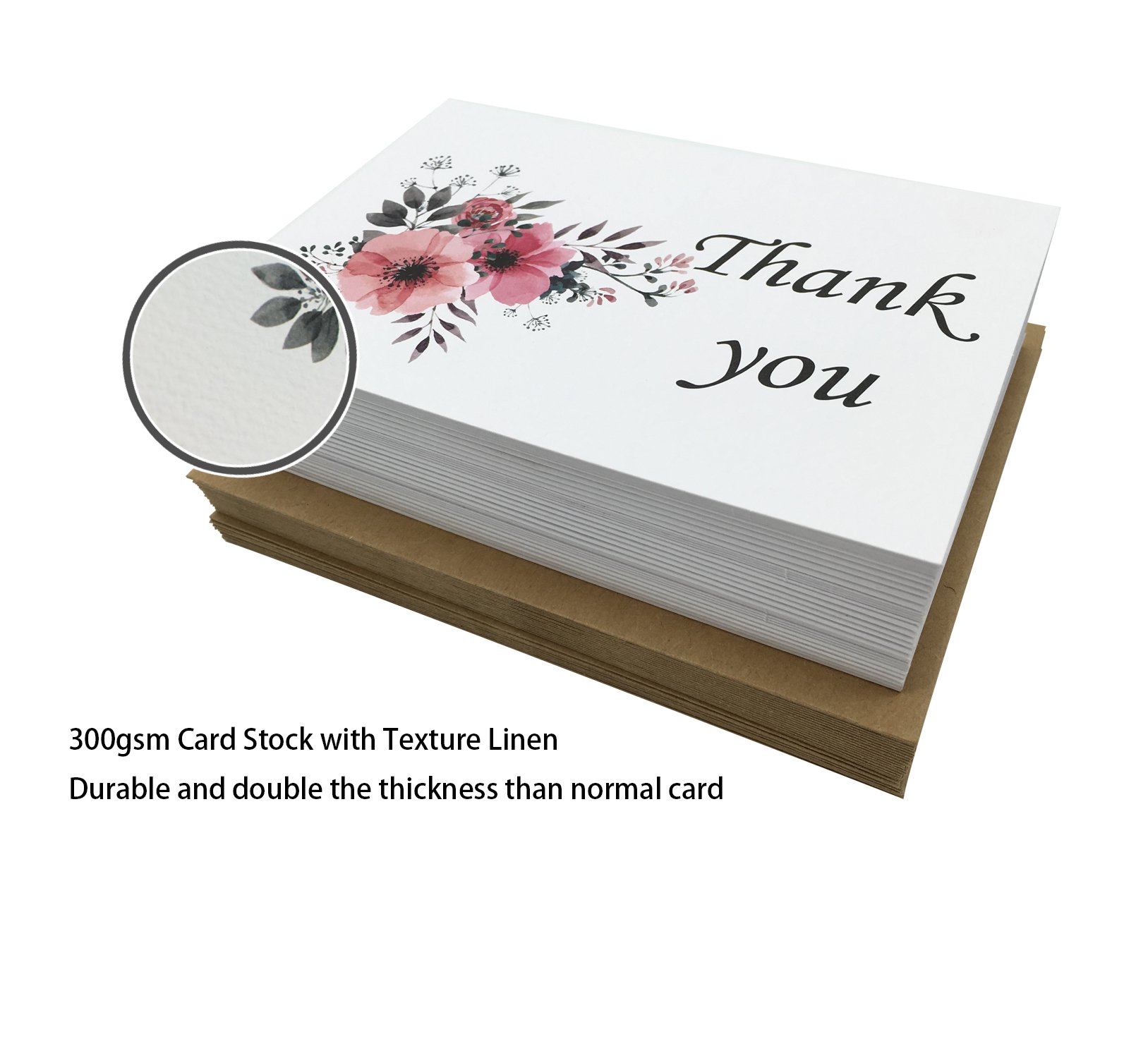 Kidepoch Thank You Cards 36 Assorted Set - 4 x 6 Inches - Blank Inside - Bulk Box Set with Kraft Envelopes Included