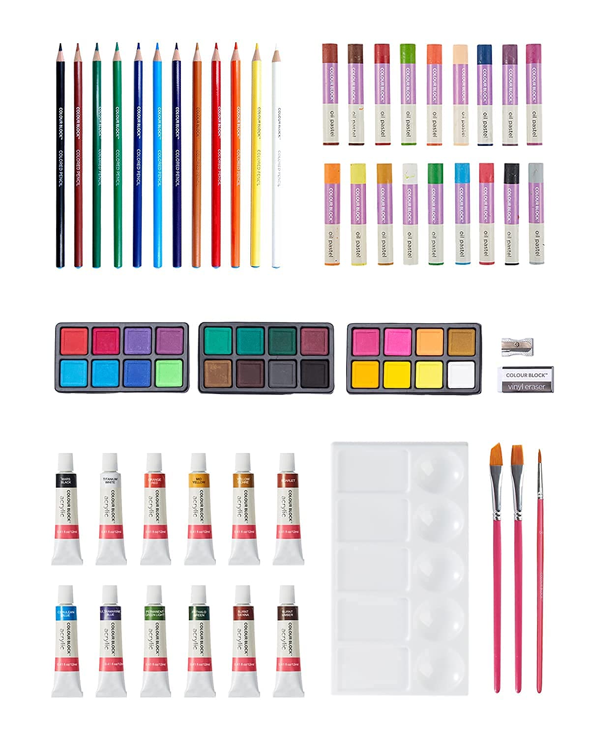 COLOUR BLOCK COLOUR BLOCK 73 Piece Art Set - Premium Art Supplies Kit for Adults & Kids, Painting and Drawing Art Kits for Teens and Children, Ideal for Artists Ages 8-12 & 9-12 Girls, All-in-One Craft Paint Set