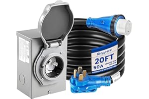 GLOPPERS 50 Amp Generator Cord and Power Inlet Box, 20FT Generator Extension Cords 50 Amp,125V/250V Generator Power Cord NEMA14-50P/SS2-50R Twist Lock Connector